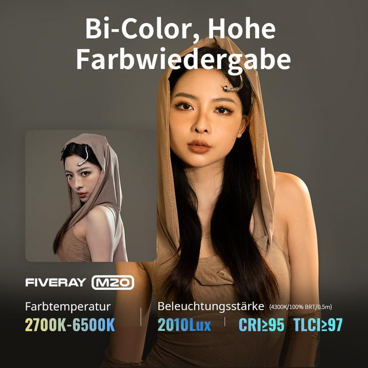 ZHIYUN Fiveray M20 [Official] Videolicht 20W, Bi-Color LED Streaming Licht, Magnetisch Tragbar Video