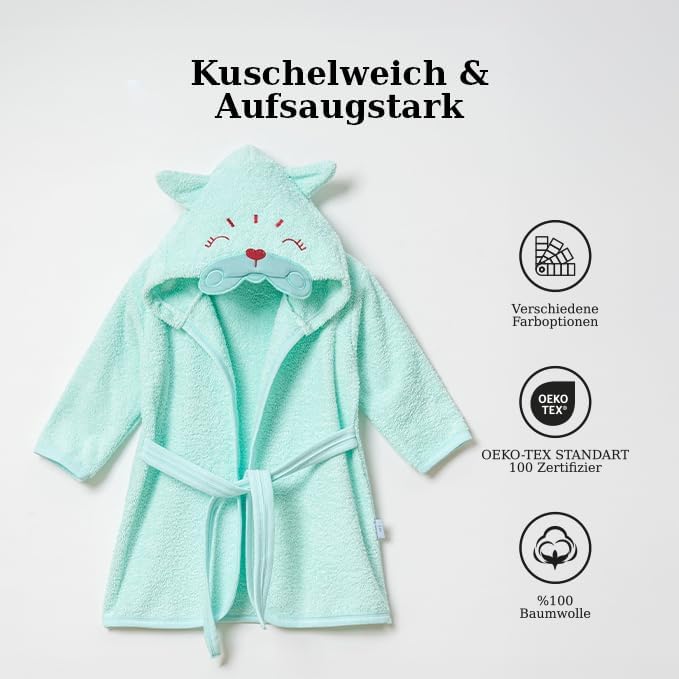 Baby Bademantel mit süssem Giraffenmotiv – Kapuzenbademantel aus 100% Baumwolle – Weich, saugfähig &