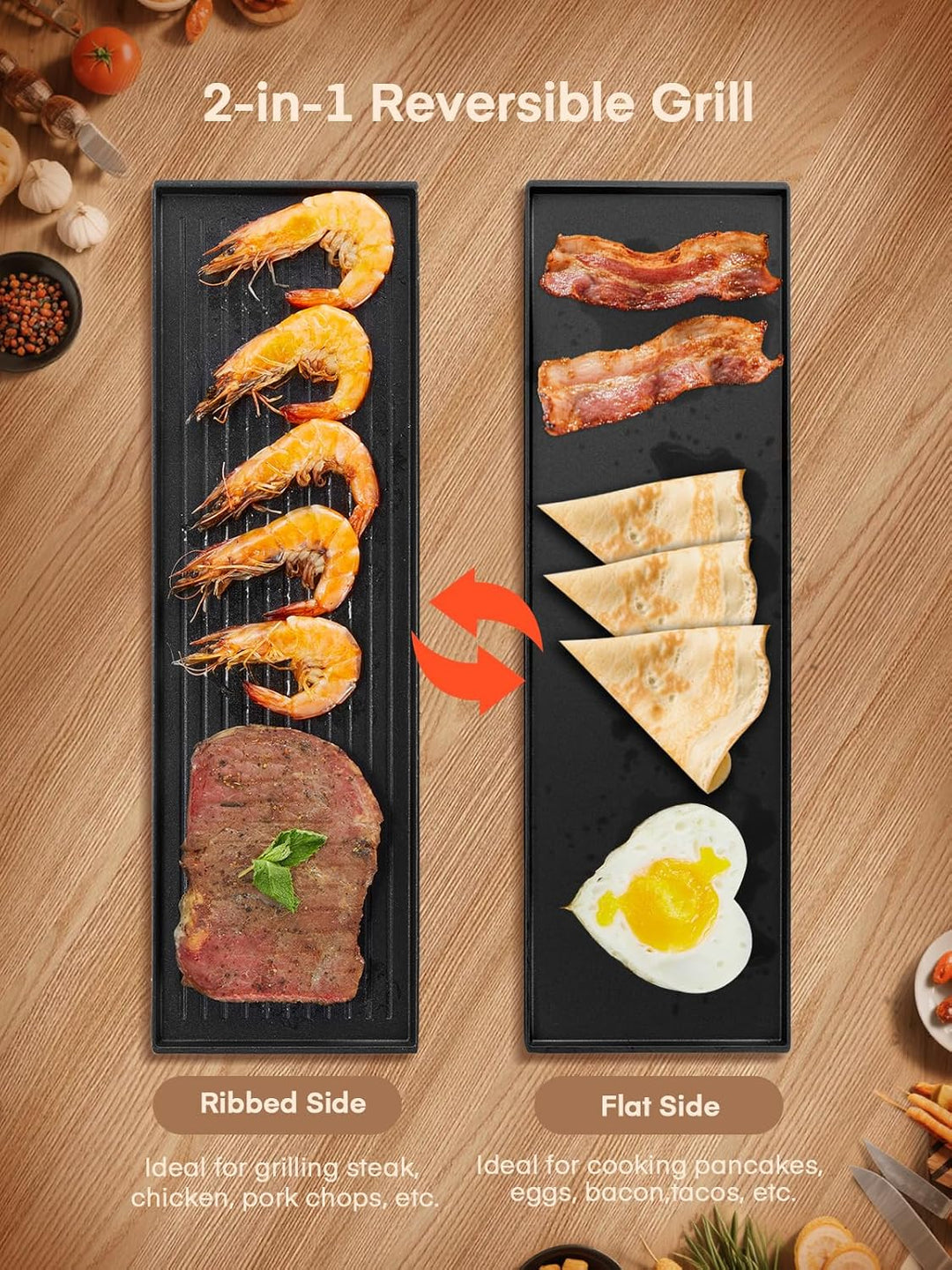 FOHERE Raclette Grill, Drehbarer Raclette 8 Personen mit Antihaftbeschichteter Backplatte und 8 Käse