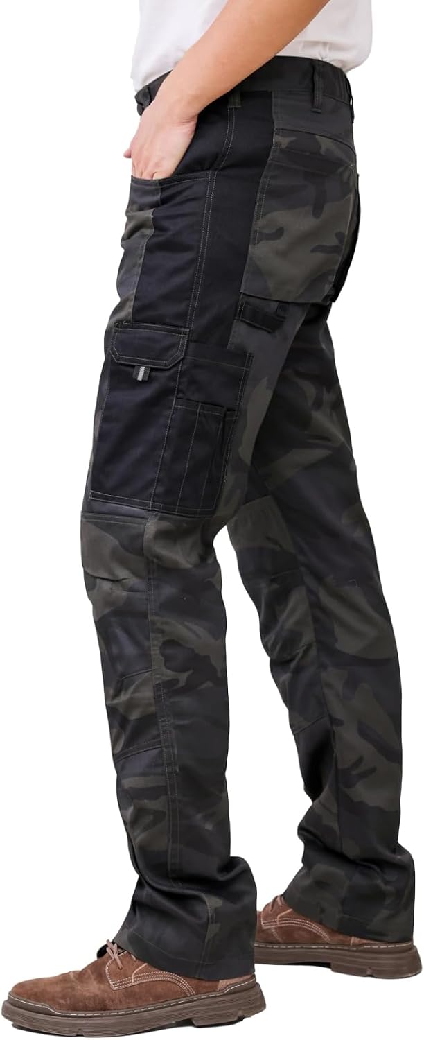 WORK IDEA Herren-Arbeitshose - Schwarz-Hose Herren-Cargohose mit innenliegenden Knietaschen Tarnung