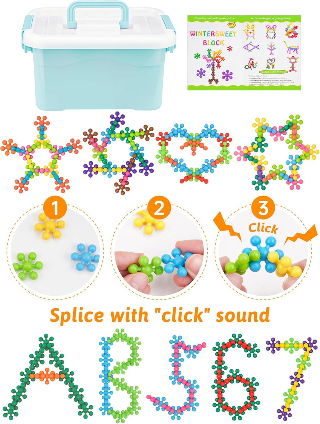 600PCS Interlocking Snowflake Building Block(Rainbow Colors) 600PCS Multicoloured, 600PCS Multicolou