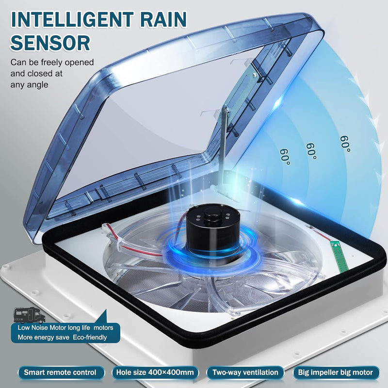 Aomdom RV-Dachventilator, VR-Ventilator, mit Regensensor, mit 10 Geschwindigkeitsstufen, elektrische