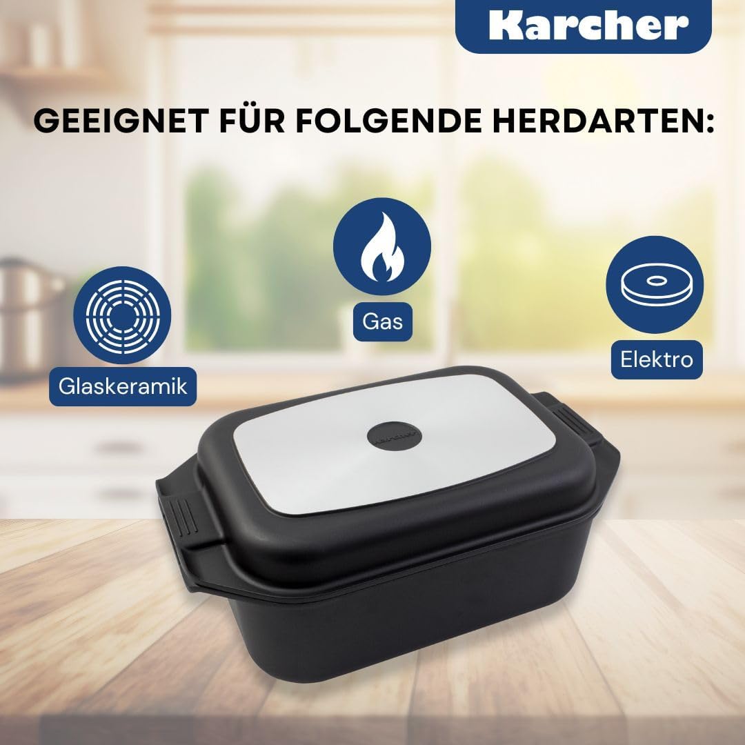 Karcher Bräter 2in1 (Aluguss, 8,7 Liter, inkl. Deckel und Topfhandschuhen) schwarz nicht induktionsg