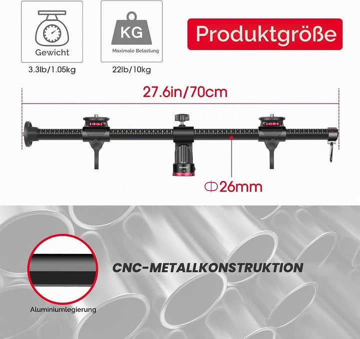 Manbily Overhead Stativ Horizontaler Verlängerungsarm 70cm Drehbares 360° Überkopf 180° Vertikal Sta