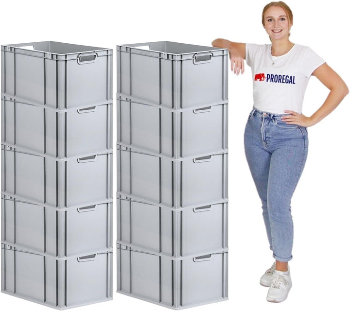 PROREGAL SparSet 10x Eurobox NextGen Grip mit Auflagedeckel &amp; 4 roten Schiebeschnappverschlüssen, Hx