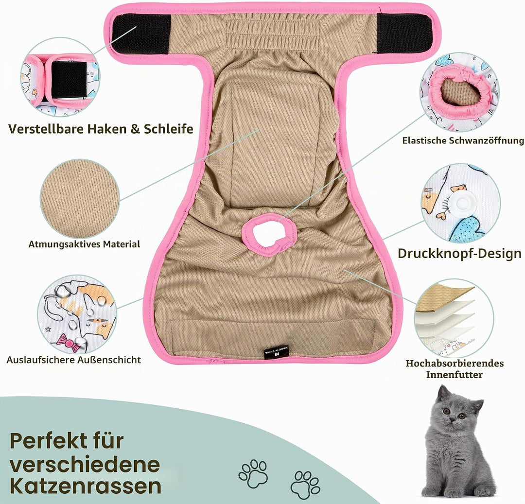 Grecle Wiederverwendbare Katzenwindeln, 3 Stück, mit guter Saugfähigkeit, Katzenwindeln für weiblich