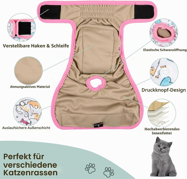 Grecle Wiederverwendbare Katzenwindeln, 3 Stück, mit guter Saugfähigkeit, Katzenwindeln für weiblich