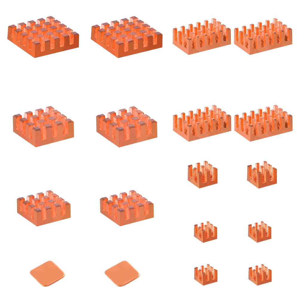 GeeekPi 18PCS Pure Copper Heatsinks for Raspberry Pi 5 /Pi 4B, CPU Cooler Heatsinks with Thermal Con