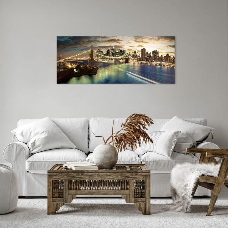 Panorama Bilder auf Leinwand 100x40cm Leinwandbild Amerika Architektur New York Gross Wanddeko Bild