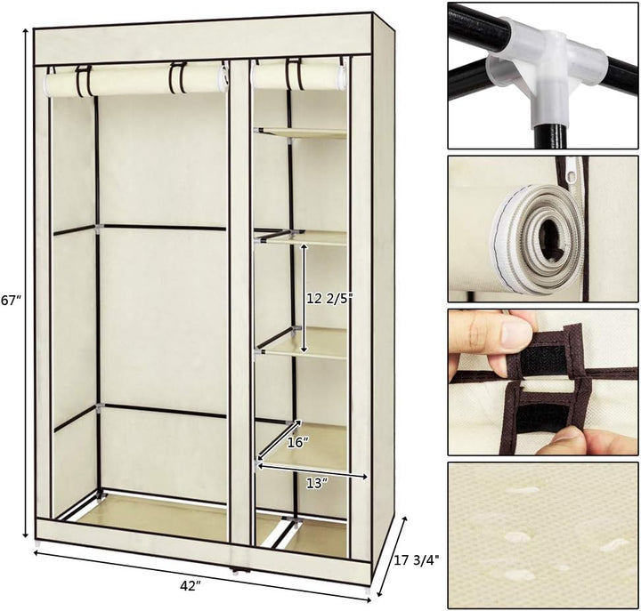 LEADZM Kleiderschrank, Faltschrank Stoffschrank Faltbare Garderobe Canvas mit Reissverschluss, Fäche