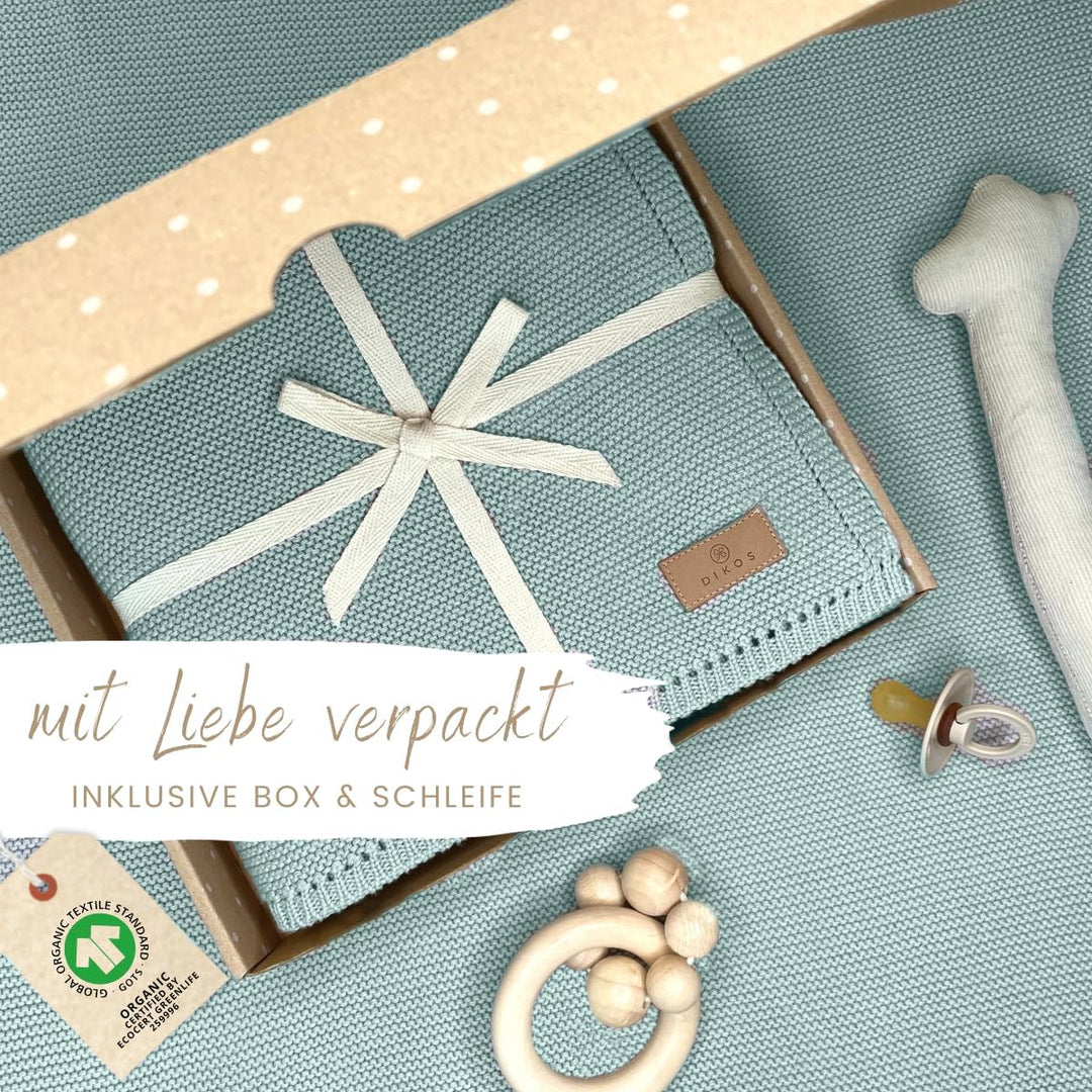DIKOS® Babydecke Mint *100%* GOTS Bio Baumwolle | Neugeborenen Decke Kinderwagen mintgrün ganzjährig