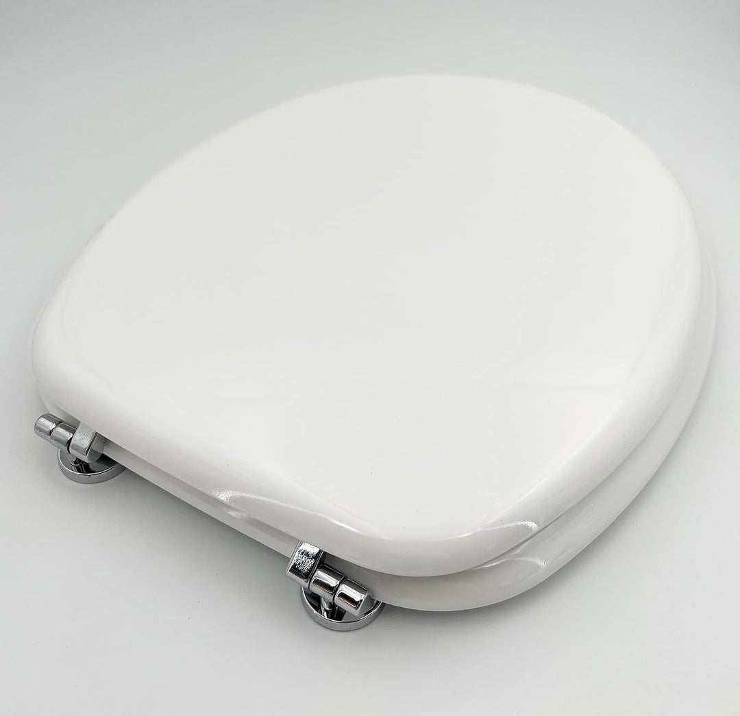 ADOB WC Sitz Klobrille Holzkern Farbe Weiss, extrem stabil, messing verchromte Scharniere, WC-Brille
