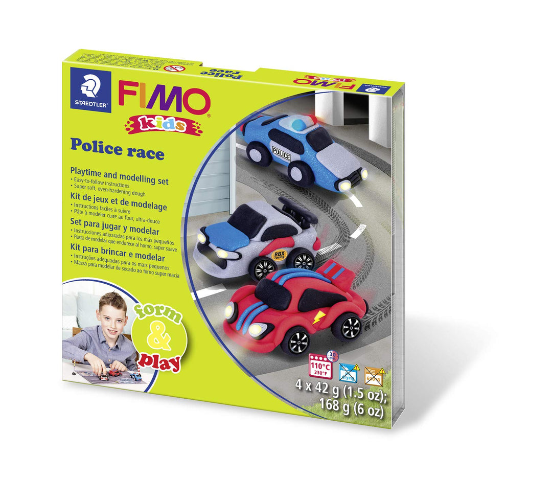 STAEDTLER 8034 29 LZ FIMO Kids Form&Play Playtime & Modeling Polymer Clay Set - Police Race (4 Blöck