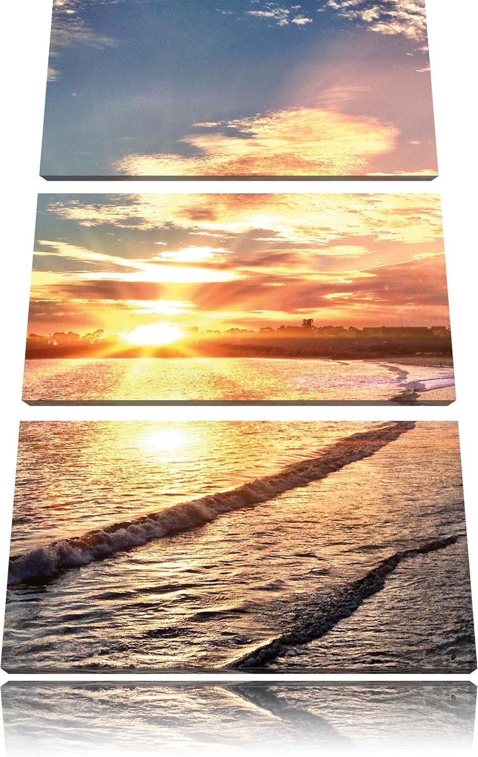 Pixxprint Los Angeles Beach / 3-Teilig/Gesamtmass 120cm Leinwandbild bespannt auf Holzrahmen/Wandbil