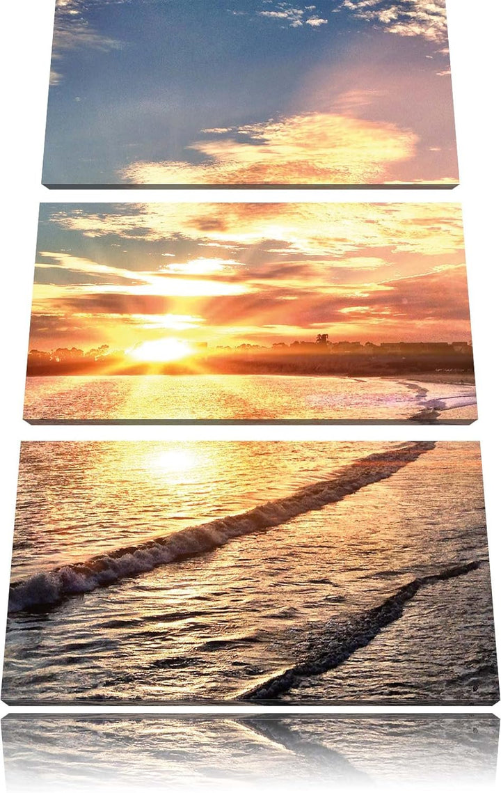 Pixxprint Los Angeles Beach / 3-Teilig/Gesamtmass 120cm Leinwandbild bespannt auf Holzrahmen/Wandbil