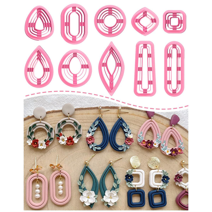 Keoker Organic Polymer Clay Cutters, 10 Shapes Extruded Polymer Clay Earring Cutters Boho Extrudiert