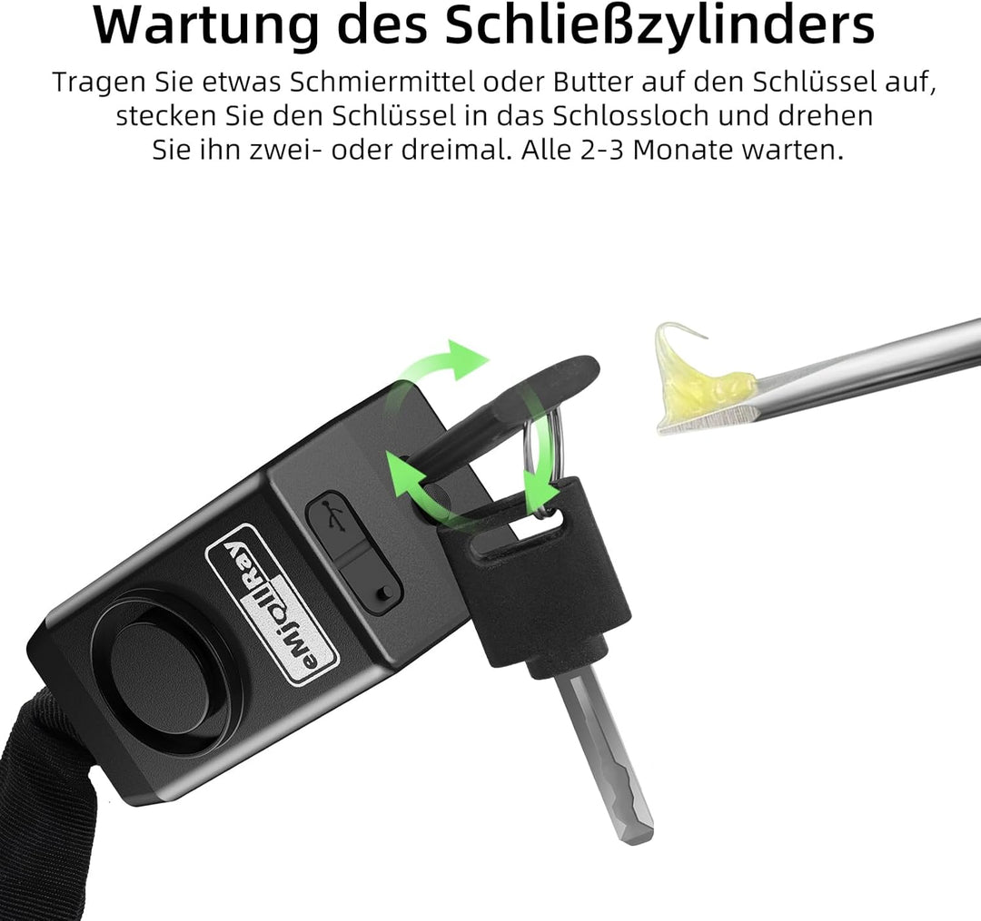120cm Fahrradschloss mit Alarm 110dB Fahrrad Alarmanlage Schloss für E Scooter Ebike Fahrradschloss