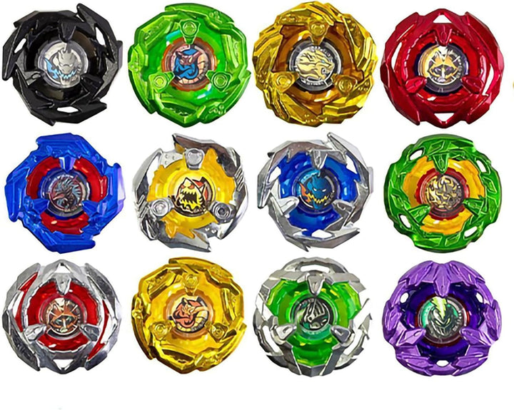 Battling Tops, 12 Kreisel, 3 Werfer, 1 Griff, 3 Mittelringe und 4 Basen, mit Aufbewahrungsbox, Gebur