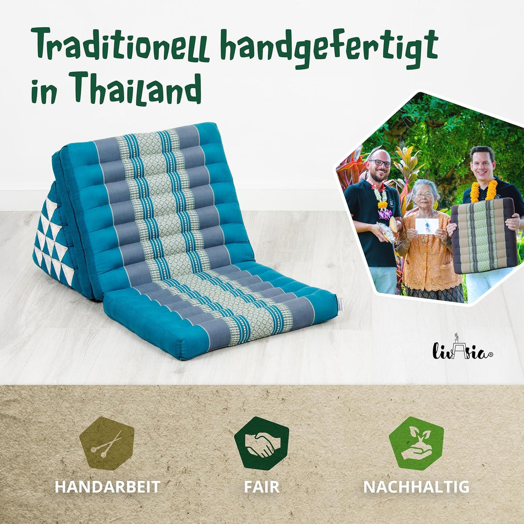 livasia Thaikissen 3 Auflagen extrahoch, Dreieckskissen mit Klappmatratze, Kapok, Jumbo Rückenkissen