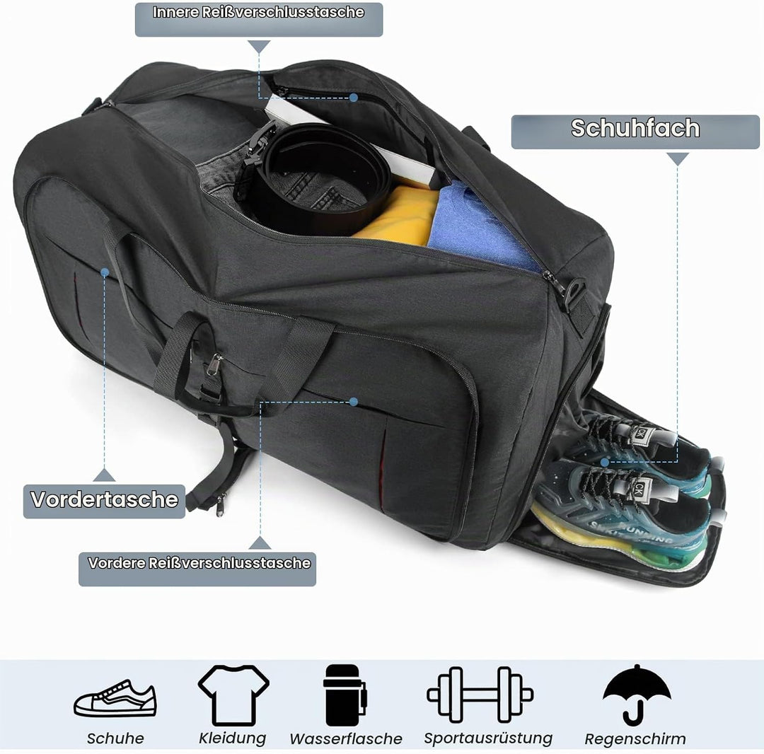 NUBILY Faltbare Reisetasche Gross 100L Sporttasche Herren Damen mit Schuhfach Leichter Reisetaschen