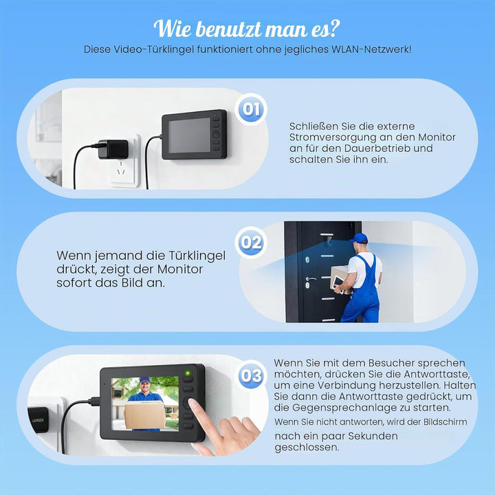 Kabellose Türklingel mit Kamera, wasserdicht, Video-Türklingel, kabellos, 1080P HD IPS 4,3 Zoll, bid