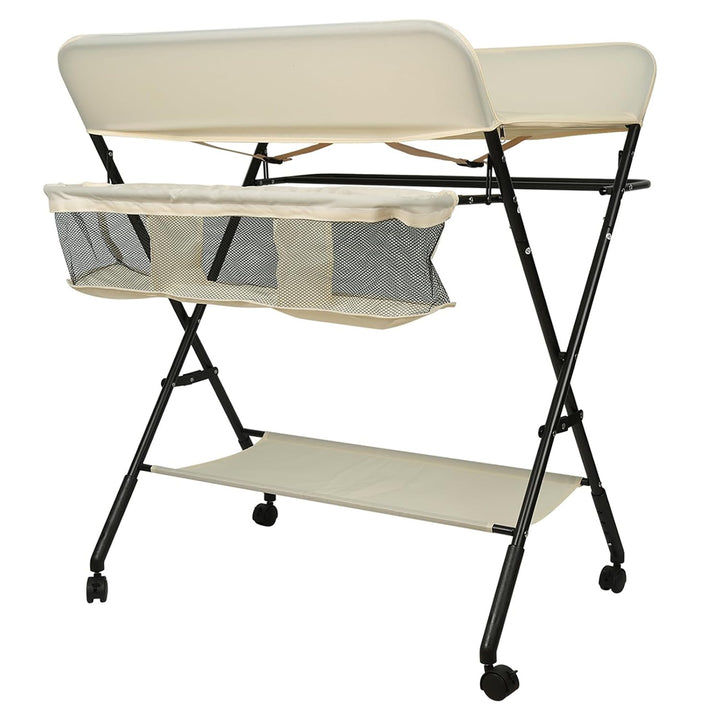 Homewell Baby Wickelkombi Wickelkommode, Mobile Wickeltisch Klappbar, mit Wickelauflage, Sicherheits