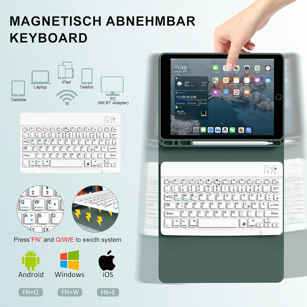 Tastatur Hülle für iPad 10.2 Zoll (9./8./7. Generation), für iPad Air 3rd / Pro 10.5, Magnetisch Abn
