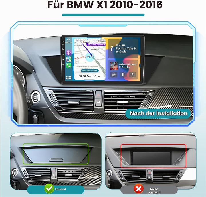 Hikity 2G 64G Android 15 Autoradio Für BMW X1 E84 2009-2016 mit Wireless Carplay Android Auto,10 Zol