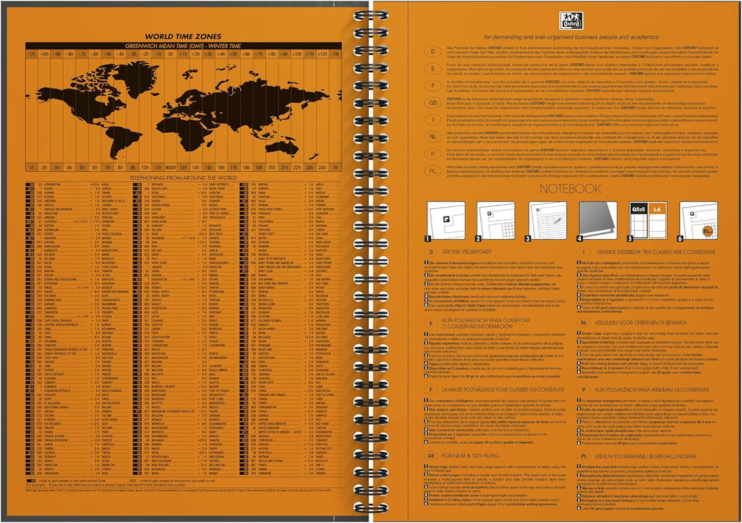 Oxford Notebook International B5, kariert, 160 Seiten, stabiler Kartondeckel, 5 Stück B5 5 Stück kar