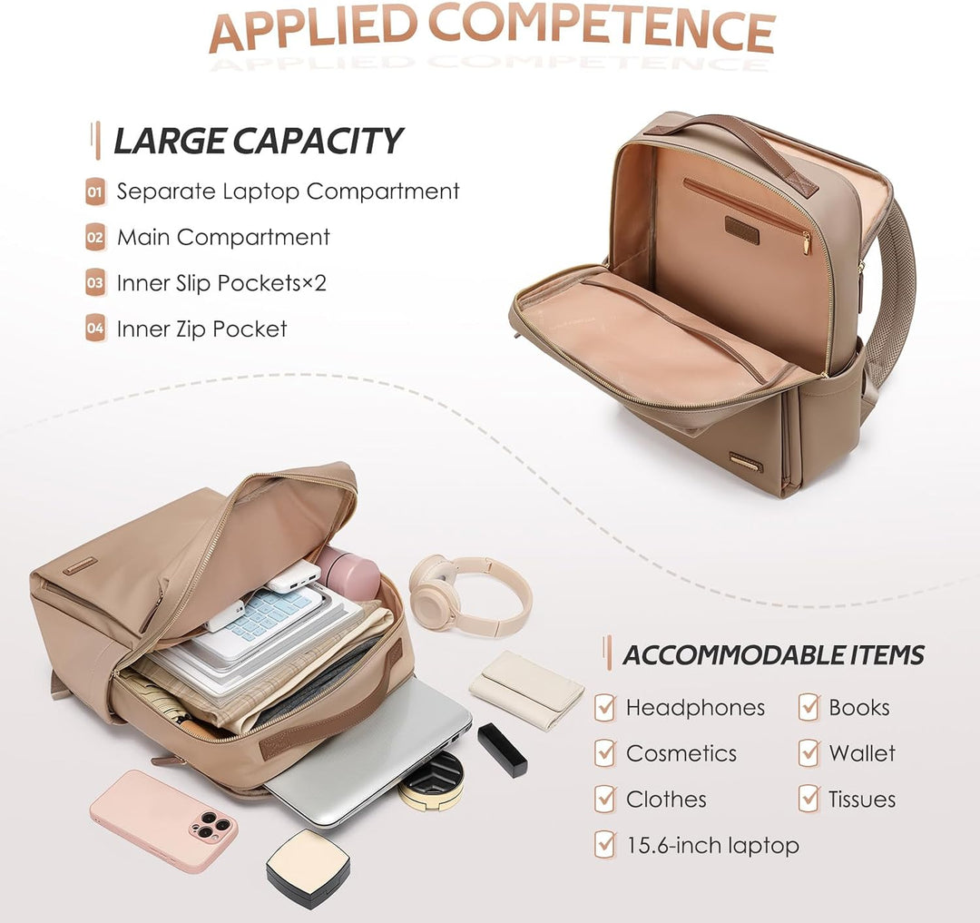 Rucksack Damen Laptop Reise Schulrucksack 15.6 Zoll mit Laptopfach, Wasserdicht Multifunktionaler Lä