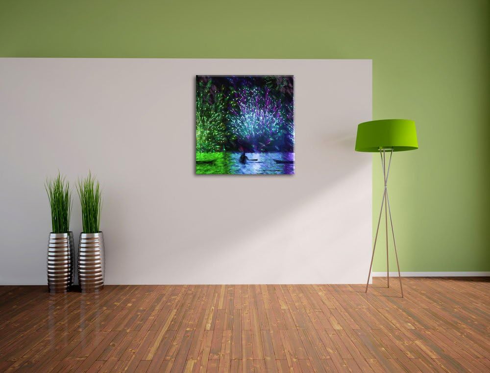 Pixxprint Feuerwerk auf dem Wasser Pinsel Effekt, Format: 70x70 auf Leinwand, 70x70