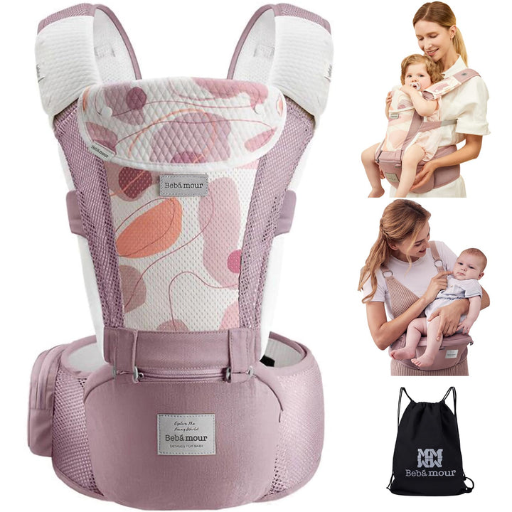 Bebamour Babytrage, ergonomisch, mit Hüftsitz, reine Baumwolle, leicht und atmungsaktiv, mehrere Pos