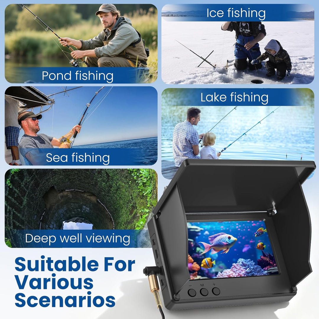 Unterwasserkamera für Angeln, Fishfinder mit 4,3" IPS-Bildschirm & 30m Kabel, Nachtsicht-Infrarot, W