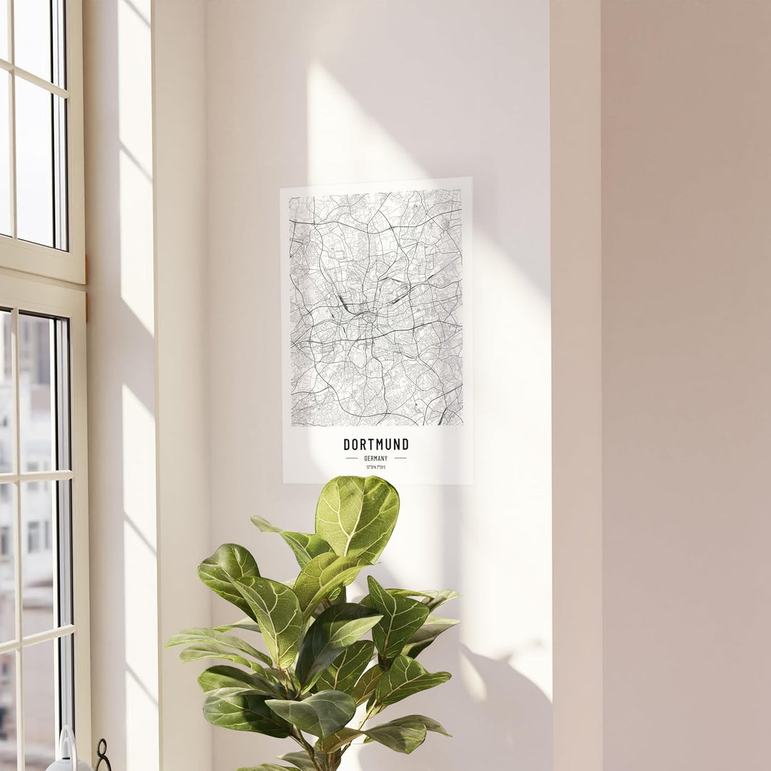 JUNOMI® Dortmund Poster DIN A2 Schwarz Weiss, DIN A2 Wohnzimmer Deko, Modernes Wandbild, Dortmund Bi