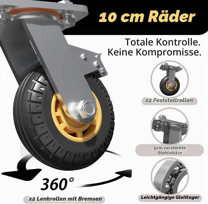 Transportwagen Klappbar 680 kg Tragfähigkeit, 78x48x91 cm Plattformwagen mit 10 cm Bremsrädern, Roll