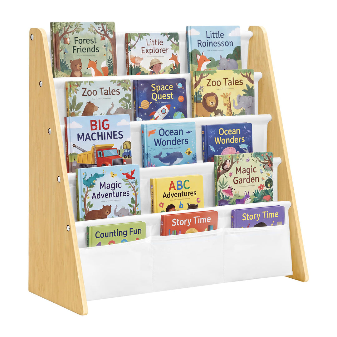 SONGMICS Bücherregal Kinder, mit 4 Ebenen, 62,4 x 25 x 60 cm | Montessori Regal, Stahl, Oxford-Geweb