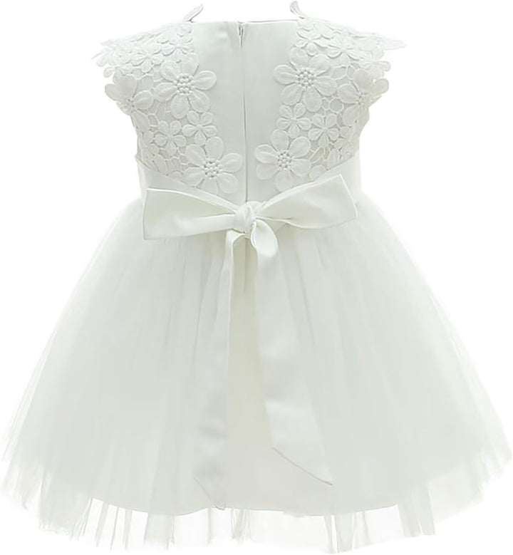 Baby Mädchen Weiss Taufkleid mit Haube Neugeborenen Taufe Kleid Spitzenkleid für Hochzeit Geburtstag