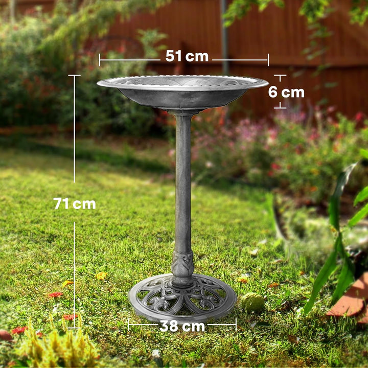 VIVOHOME Vogeltränke 71cm hoch Polyresin leicht antike Optik für Aussenbereich Grau, Grau