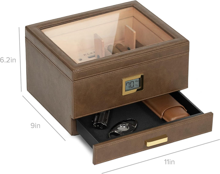 CASE ELEGANCE Monogrammiertes Belmont Glas-Top-Luftbefeuchtungssystem, dickes Zedernholz, genaues di