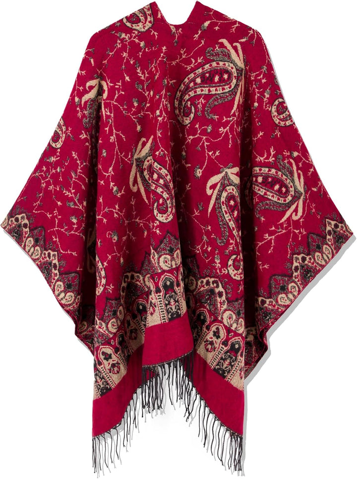 breezy lane Damen Poncho Schal Retro-Stil Bedruckt Umhang Übergrosse Decke Cardigans für Herbst und