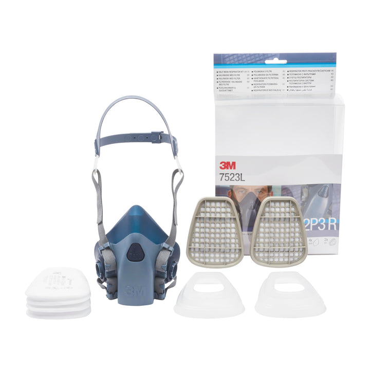 3M Gase-&amp; Dämpfe-Maskenset mit 1 Stück 7503 Halbmaske (Grösse L), 2 Stück 6055 A2 Gasfilter, 4 Stück