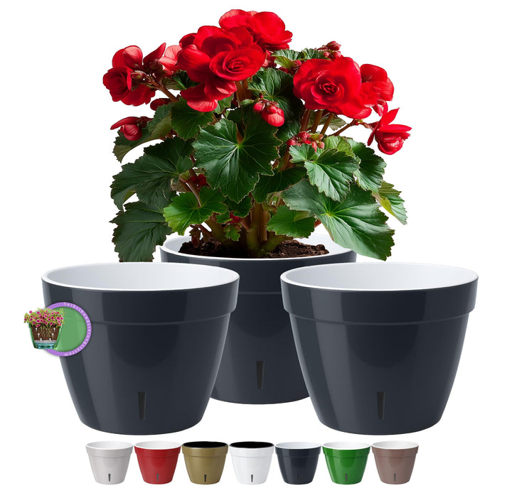Santino ASTI 3er Set 27CM Selbstwässernder Blumentopf mit Wasserstandsanzeiger für Anlagen, Blumen,
