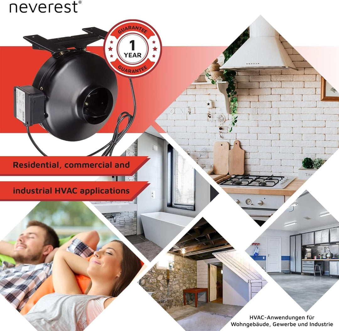 neverest RV-B Rohrventilator 150mm Profi Ventilator Robust Leistungsstark Radiallüfter 230V/220V mit