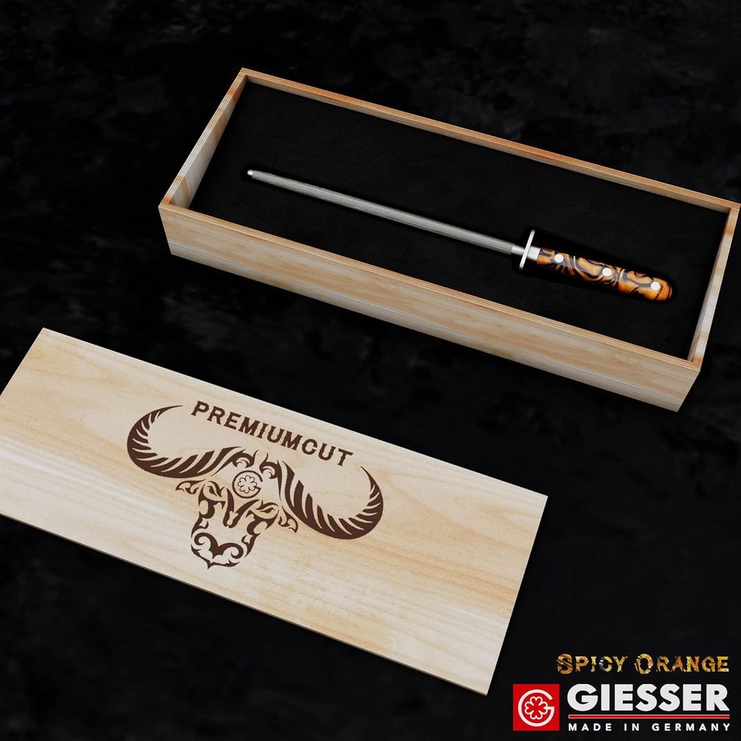 Giesser seit 1776 - Made in Germany - Wetzstahl 25 cm Spicy Orange, PremiumCut Steel No 1, Messersch