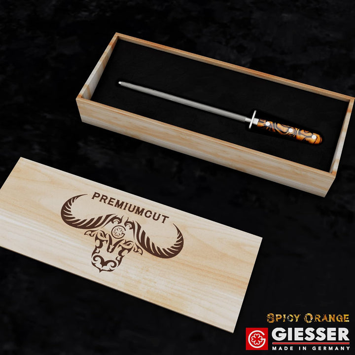 Giesser seit 1776 - Made in Germany - Wetzstahl 25 cm Spicy Orange, PremiumCut Steel No 1, Messersch