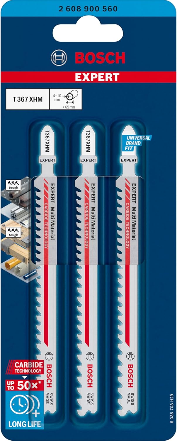 Bosch Professional 3x Expert ‘Multi Material‘ T 367 XHM Stichsägeblatt (für Zäher Stahl, Länge 132 m