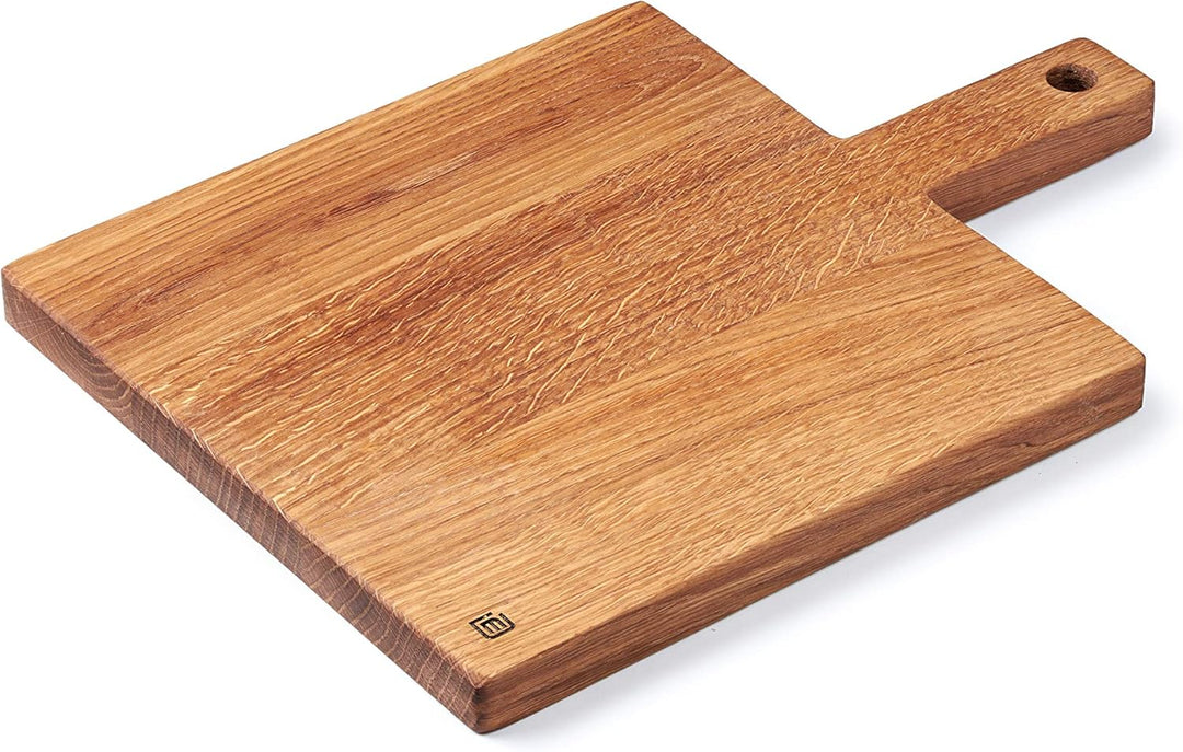 Schneidebrett Holz aus geöltem Eichenholz mit Griff | Gross 25 х 25 cm | Massivholz Küchenbrett aus