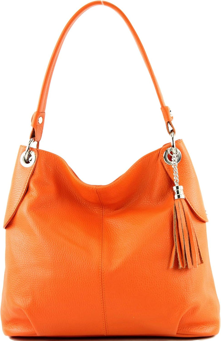 modamoda de - T185 - ital. Damen Schultertasche aus Leder Orange, Orange