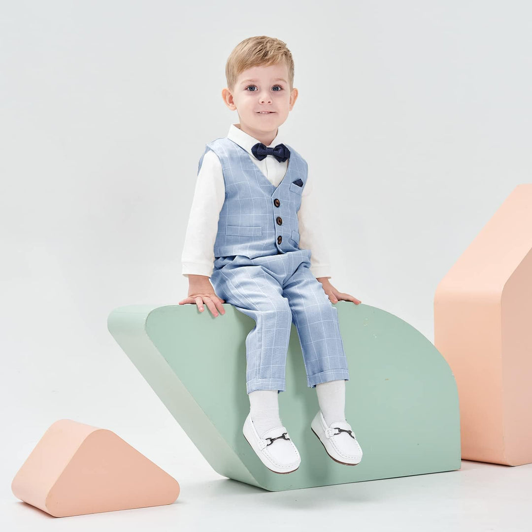 Volunboy Baby Anzug Jungen Anzugweste Hemd mit Fliege für Festlich Hochzeit Bekleidung Set 4tlg 12-1