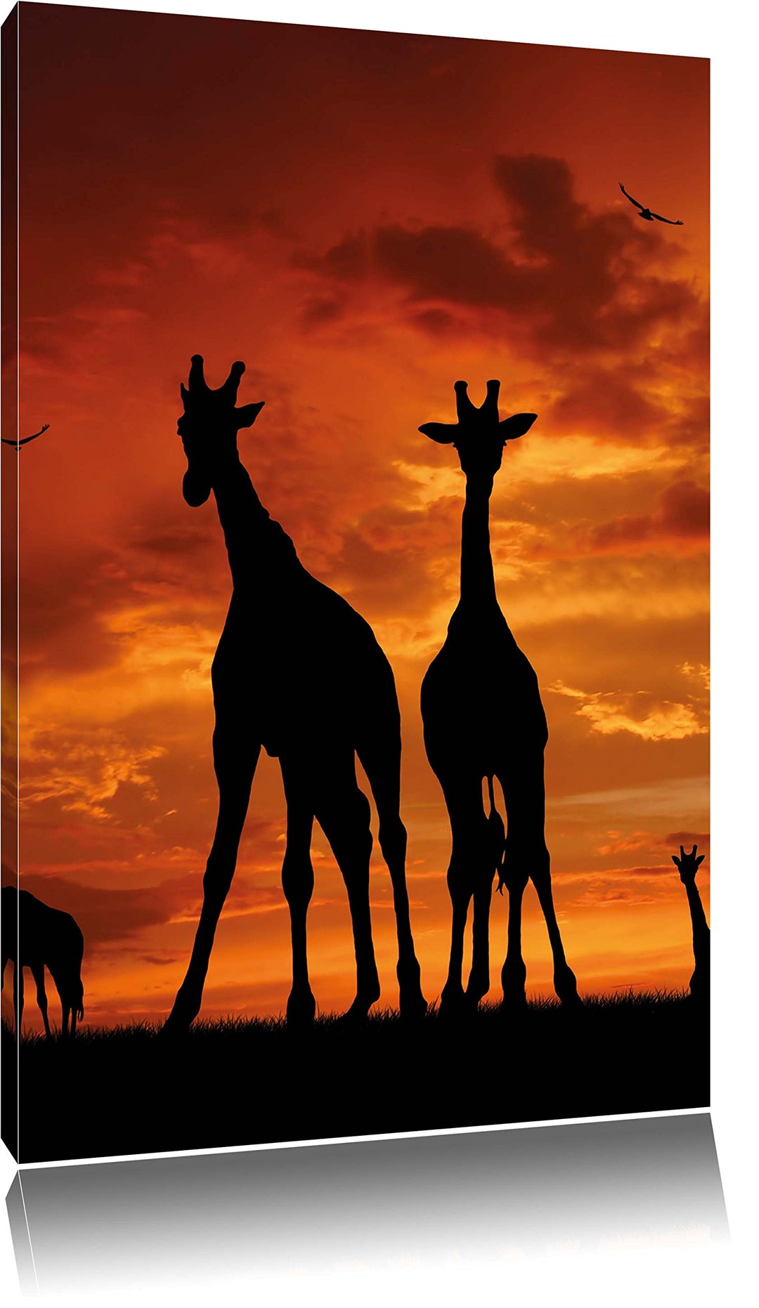 Pixxprint Afrika Giraffen im Sonnenuntergang / 100x70cm Leinwandbild bespannt auf Holzrahmen/Wandbil